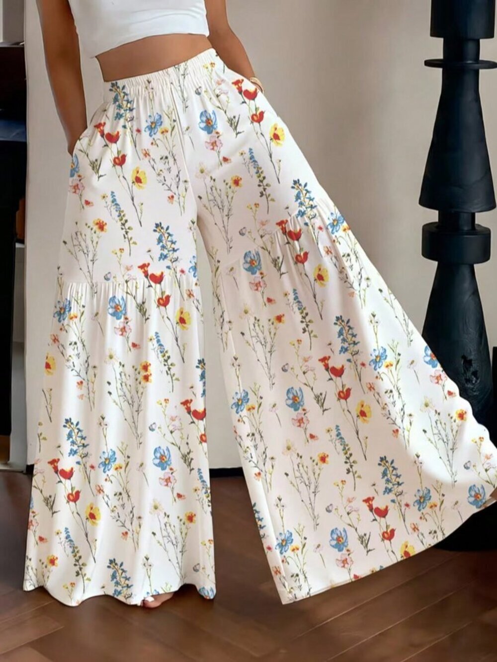 Multicolor Boho Women's Printed Wide-Leg Pants Loose Fit Pants